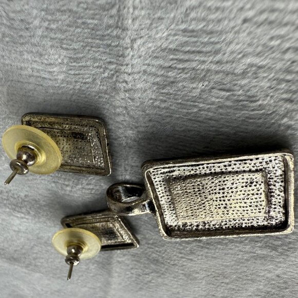 Vintage Silver Tone Pendant & Earrings Set Iridescent Abalone Shell Insets - Picture 14 of 16